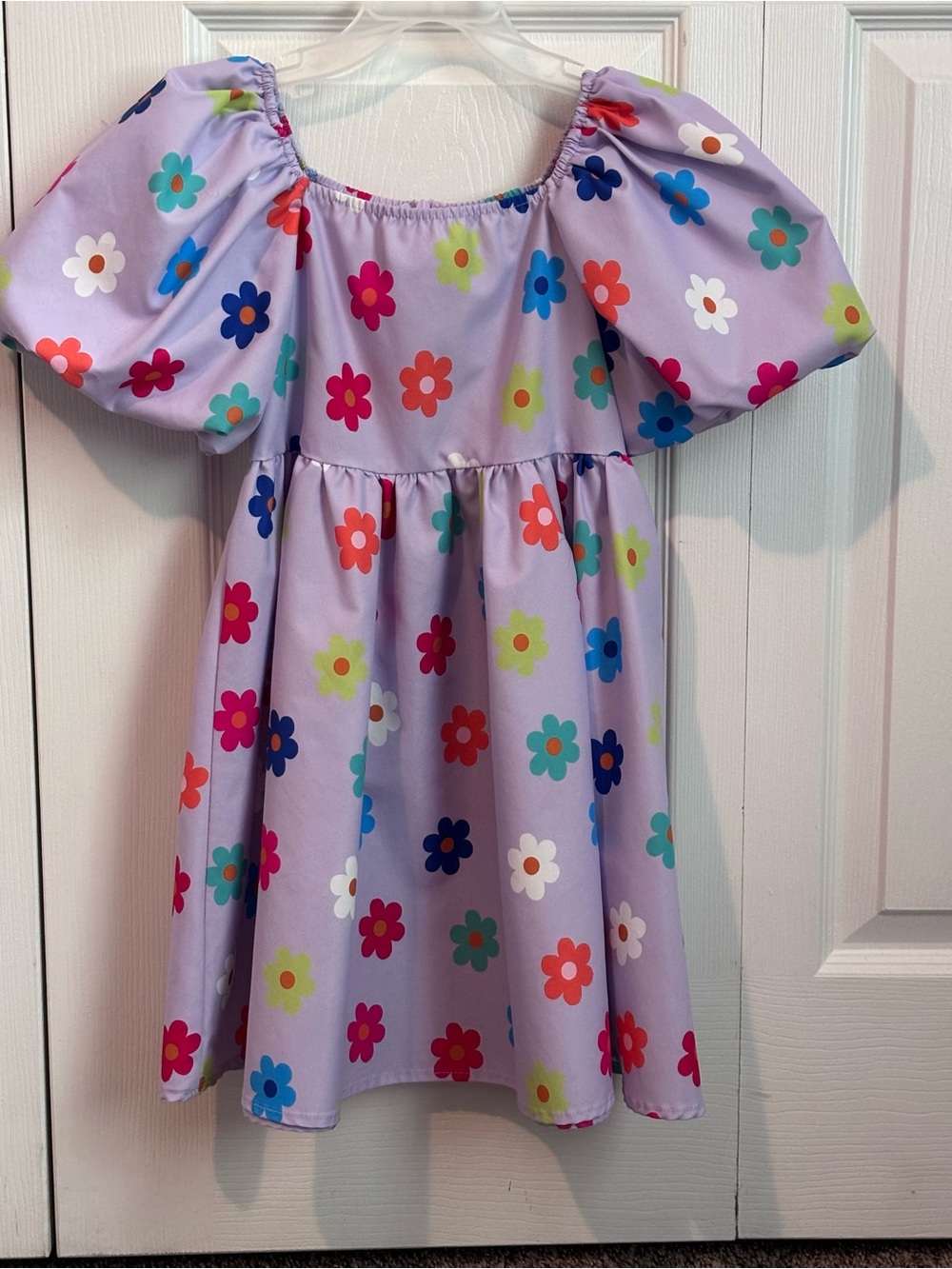 Girls' Lavender Floral Puff-Sleeve Dress